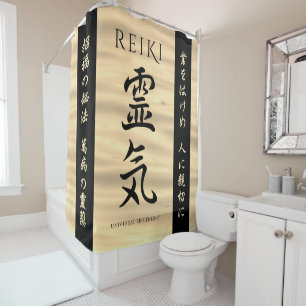 Reiki 霊気 Japanese Calligraphic Life Energy Shower Curtain