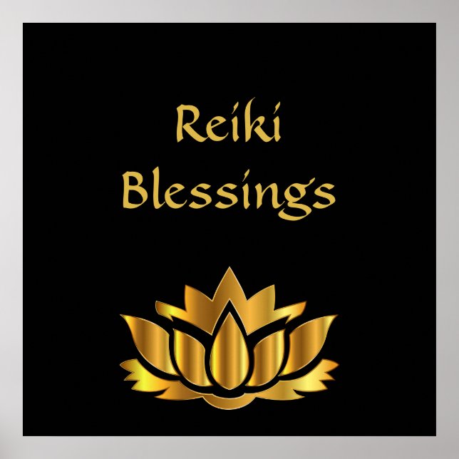 Reiki Blessings Black/Gold Poster (Front)