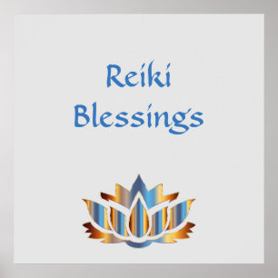 Reiki Blessings White/Gold/Blue lotus flower Poster