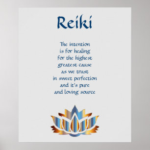 Reiki Blue/Gold lotus flower Poster