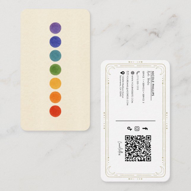 Reiki Chakra Energy Healer Social Media QR Business Card (Front/Back)