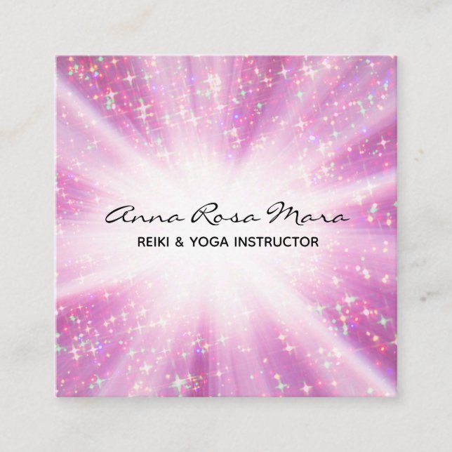 *~* Reiki Energy Healing Rays Light Worker Glitter Square Business Card (Front)