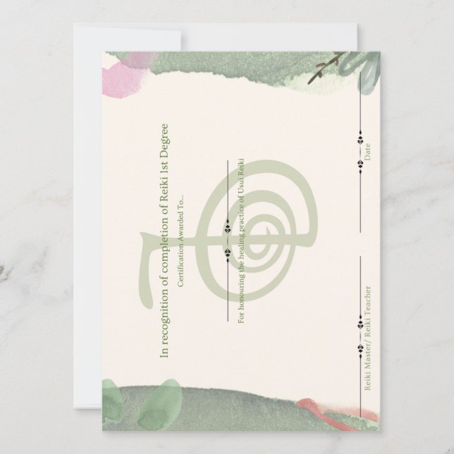 Reiki First Degree Certificate Invitation (Front)