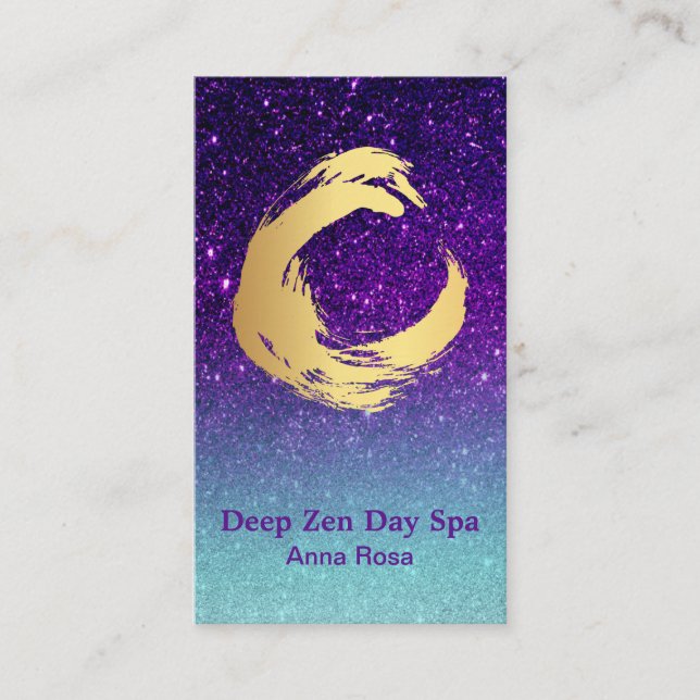*~*  Reiki - Glitter Gold Zen Spiral Meditation Business Card (Front)