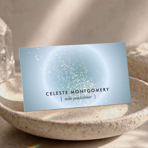 Reiki Healer Celestial Glow Dusty Blue Modern Business Card