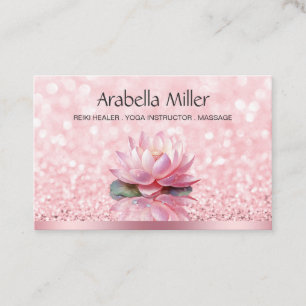 Reiki Healer Yoga Instructor Bokeh Lotus Pink Business Card