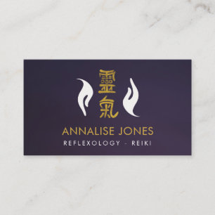 Reiki Healing Hands and Gold Symbols Business Card