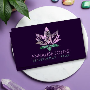Reiki Healing Hands and Lotus - Fluorite and Jade Business Card