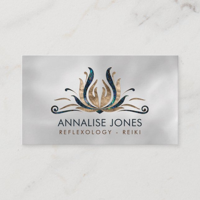 Reiki Healing Hands in Lotus Abalone and Gold Business Card (Front)