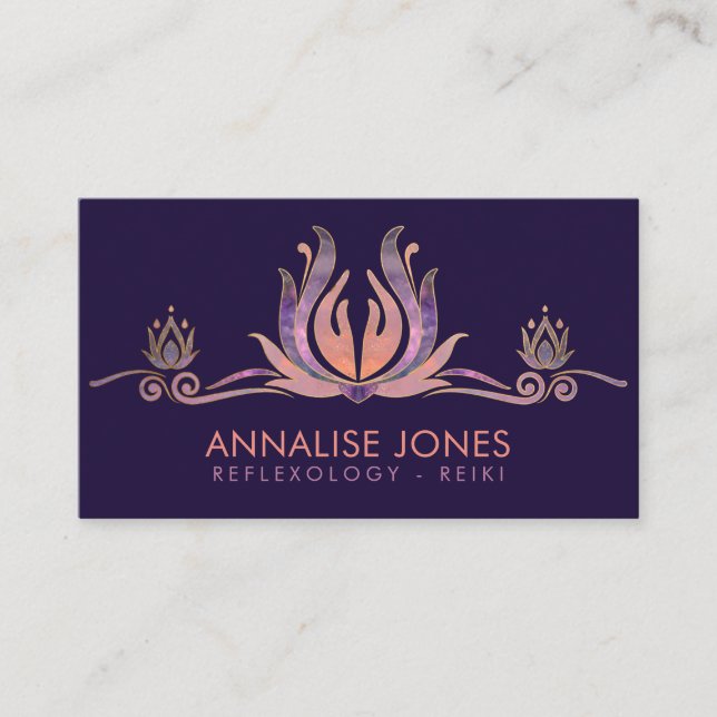 Reiki Healing Hands Lotus Fluorite Business Card (Front)