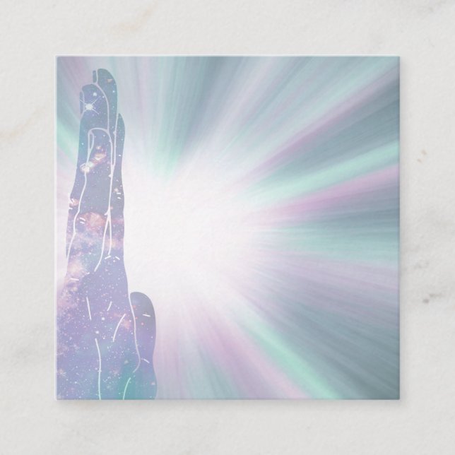 ~ Reiki Healing Hands Rays Light Worker Massage Square Business Card (Front)