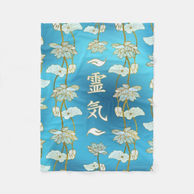 Reiki Healing Hands Symbols with lotus Fleece Blanket (Front)