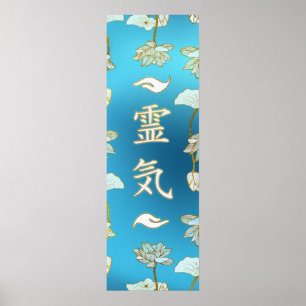 Reiki Healing Hands Symbols with lotus Poster