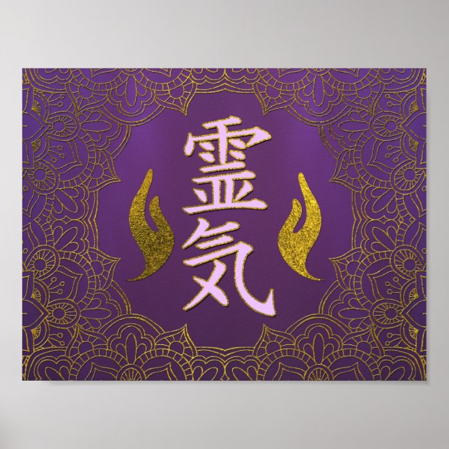 Reiki Healing Hands Symbols with lotus Poster (Front)