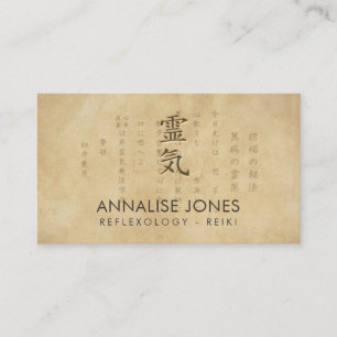Reiki Healing Symbol and precepts on vintage paper Business Card