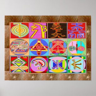 Reiki Healing Symbols Guru Master Spiritual Cosmic Poster