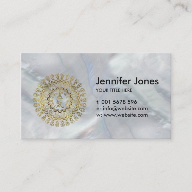 Reiki Healing Symbols in gold mandala Business Card (Front)