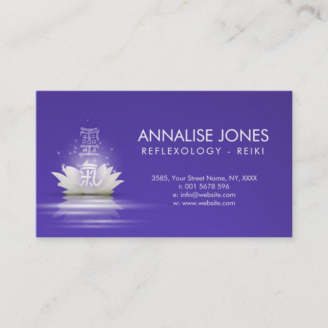 Reiki Healing Symbols on White Lotus Business Card (Front)