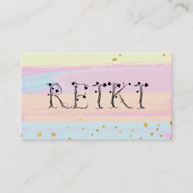 *~*  REIKI Ivy Typography Abstract Pastel Business Card (Front)