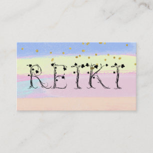 *~*  REIKI Ivy Typography Glitter Pastel Stripes Business Card