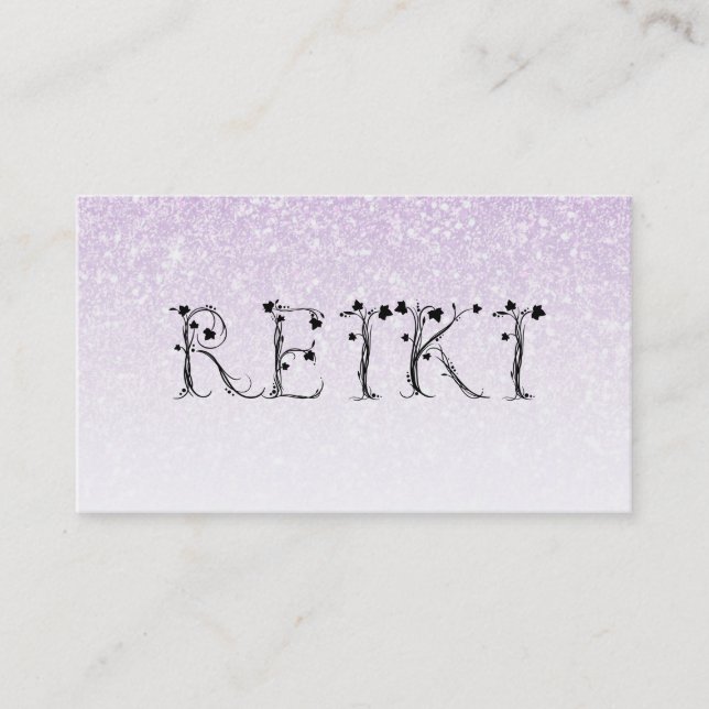 *~*  REIKI Ivy Typography Lavender Glitter Business Card (Front)