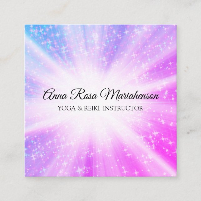 *~* Reiki Massage Energy Healing Sparkle Rays Square Business Card (Front)