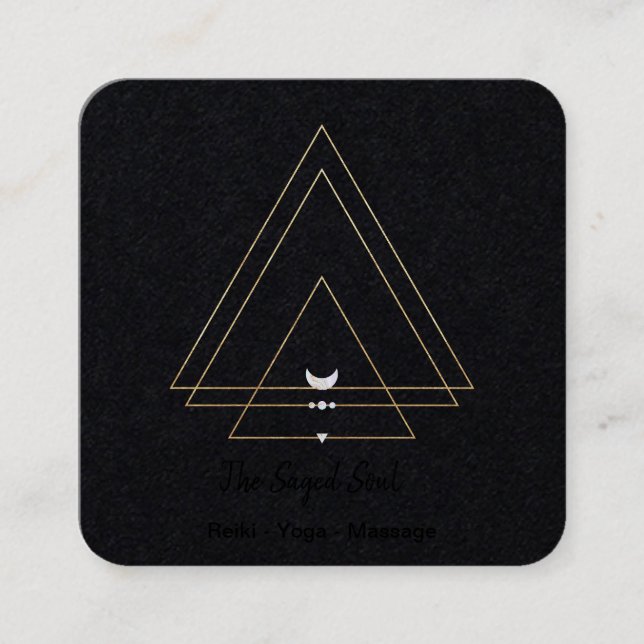 Reiki, Massage, Yoga Sacred Geometric Square Business Card (Front)