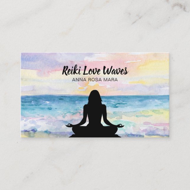 *~* Reiki Master Ocean Sunrise Meditation Massage Business Card (Front)