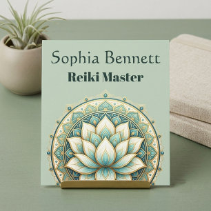 Reiki Master Teal Green Lotus Mandala Art Wellness Square Business Card