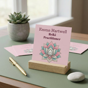 Reiki Master Teal Green Lotus Mandala Art Wellness Square Business Card