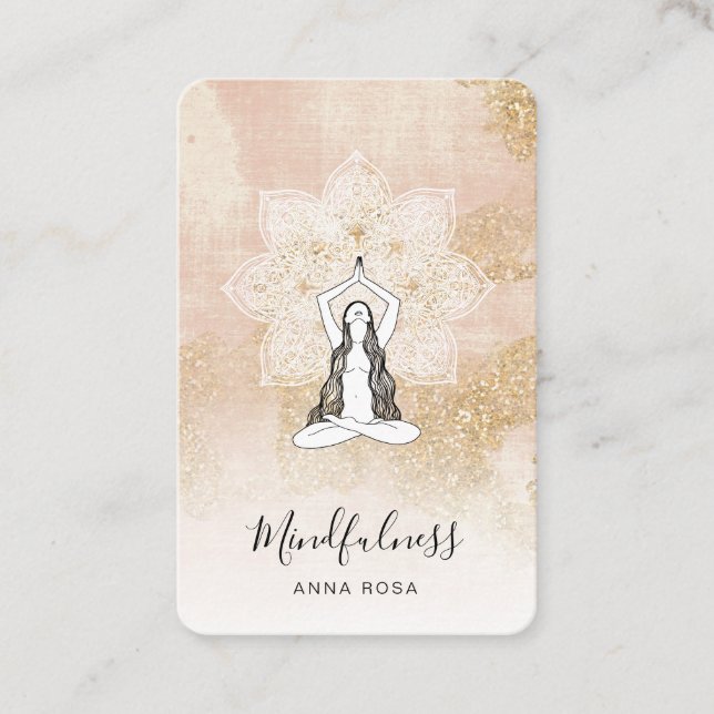 *~* Reiki Meditation Pink Woman Mandala Goddess QR Business Card (Front)