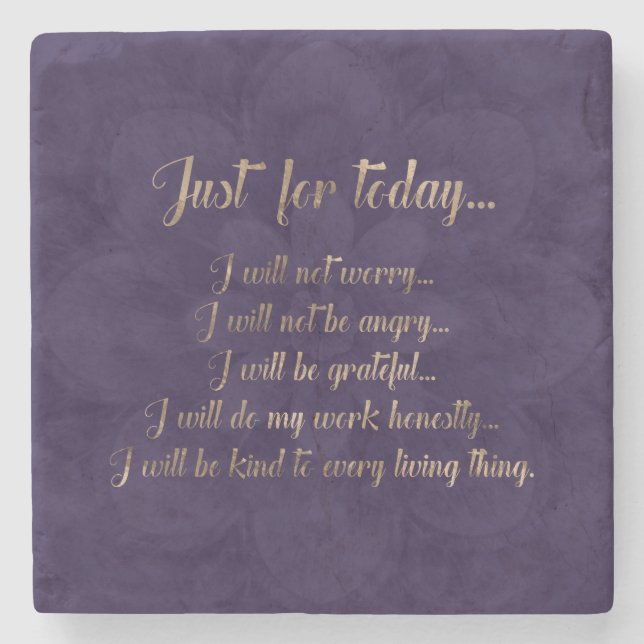 Reiki Principles- gold on purple lotus Stone Coaster (Front)