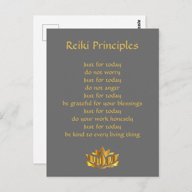 Reiki principles Grey and Gold  Postcard (Front/Back)