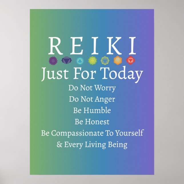 Reiki Principles Precepts Gradient Green to Purple Poster (Front)
