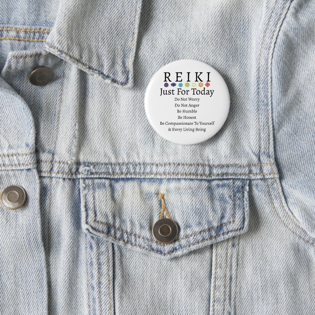 Reiki Principles Precepts White 6 Cm Round Badge (In Situ)