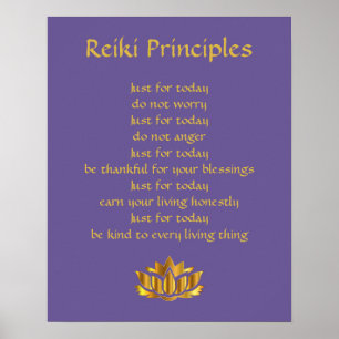 Reiki Principles Purple/Gold lotus Poster