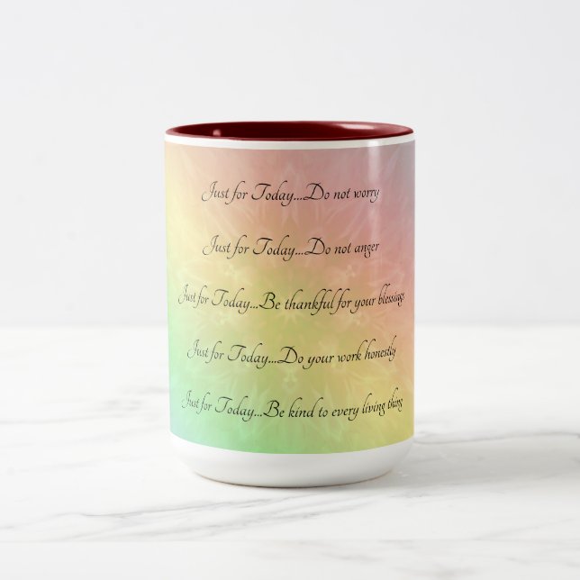 Reiki Principles Rainbow Mandala design Two-Tone Coffee Mug (Center)
