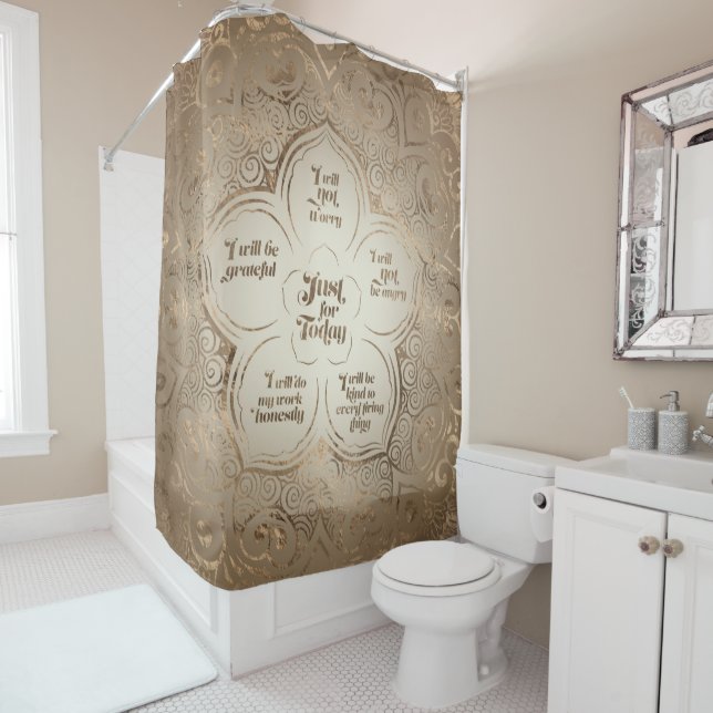 Reiki Principles - Reiki Precepts Golden Sheer Shower Curtain (In Situ)