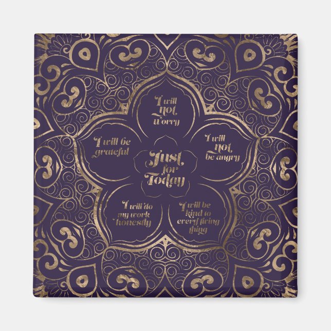 Reiki Principles - Reiki Precepts Purple and Gold Magnet (Front)