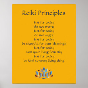 Reiki Principles Yellow / Mustard /Gold Lotus Poster