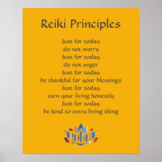 Reiki Principles Yellow / Mustard /Gold Lotus Poster (Front)
