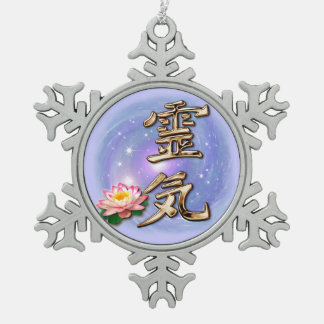 Reiki Snowflake Pewter Christmas Ornament