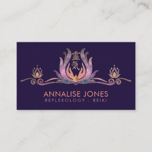 Reiki symbol and hands in Lotus Fluorite and Gold  Business Card