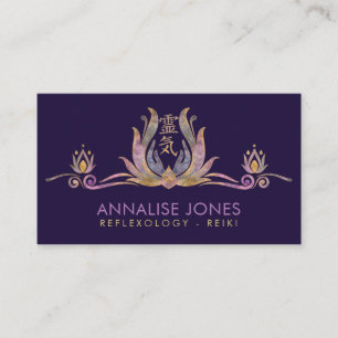 Reiki symbol and hands in Lotus Fluorite and Gold  Business Card