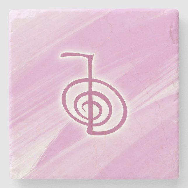 Reiki Symbol Cho Ku Rei pink Marble Stone Coaster (Front)