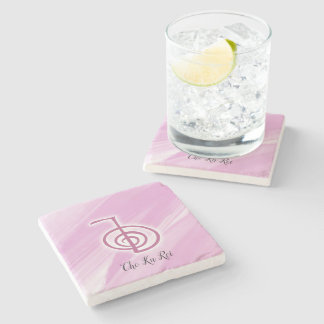 Reiki Symbol Cho Ku Rei pink Marble Stone Coaster