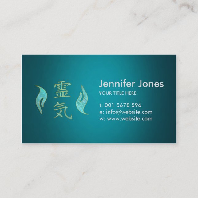 Reiki Symbols and Healing Hands Golden Marble Business Card (Front)