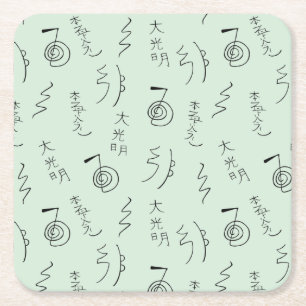 Reiki Symbols Pattern - Reiki Healing Square Paper Coaster