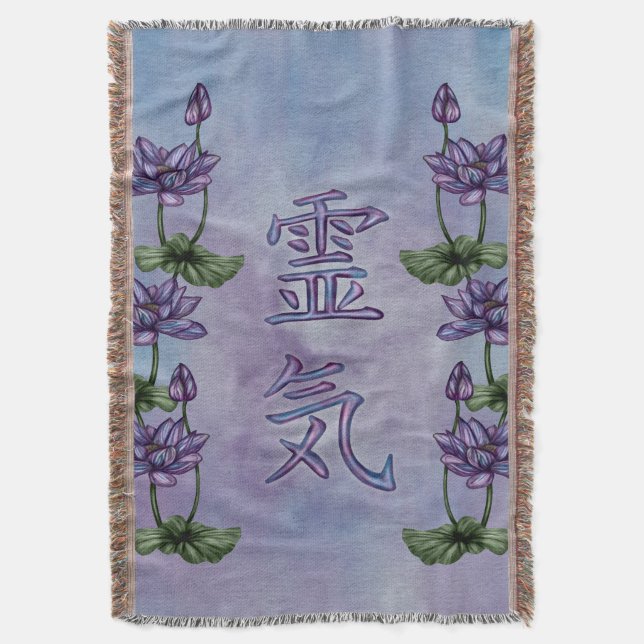 Reiki Symbols with Lotus Throw Blanket (Front Vertical)