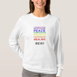 Reiki t-shirt featuring colours of the 7 chakras.